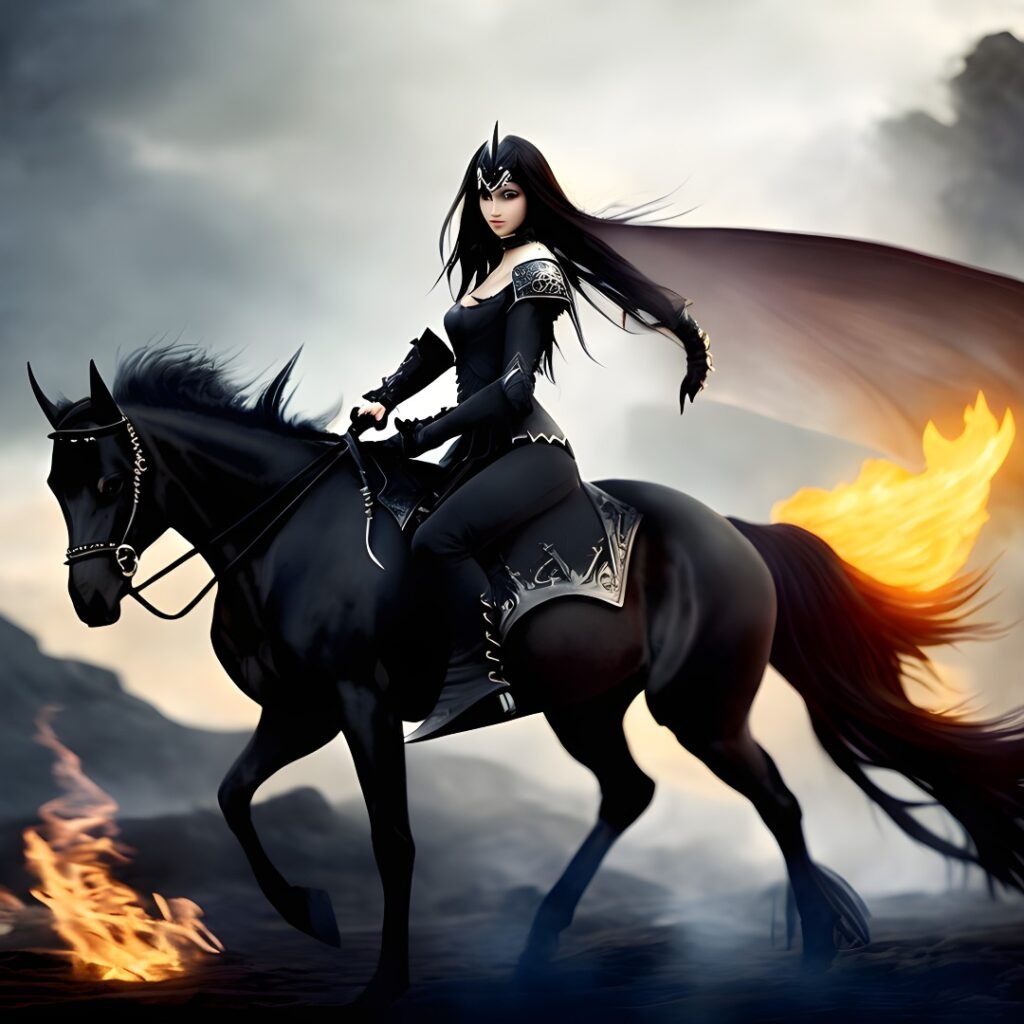 Image of Cosplay 049 – Mystical Girl Riding a Black Horse