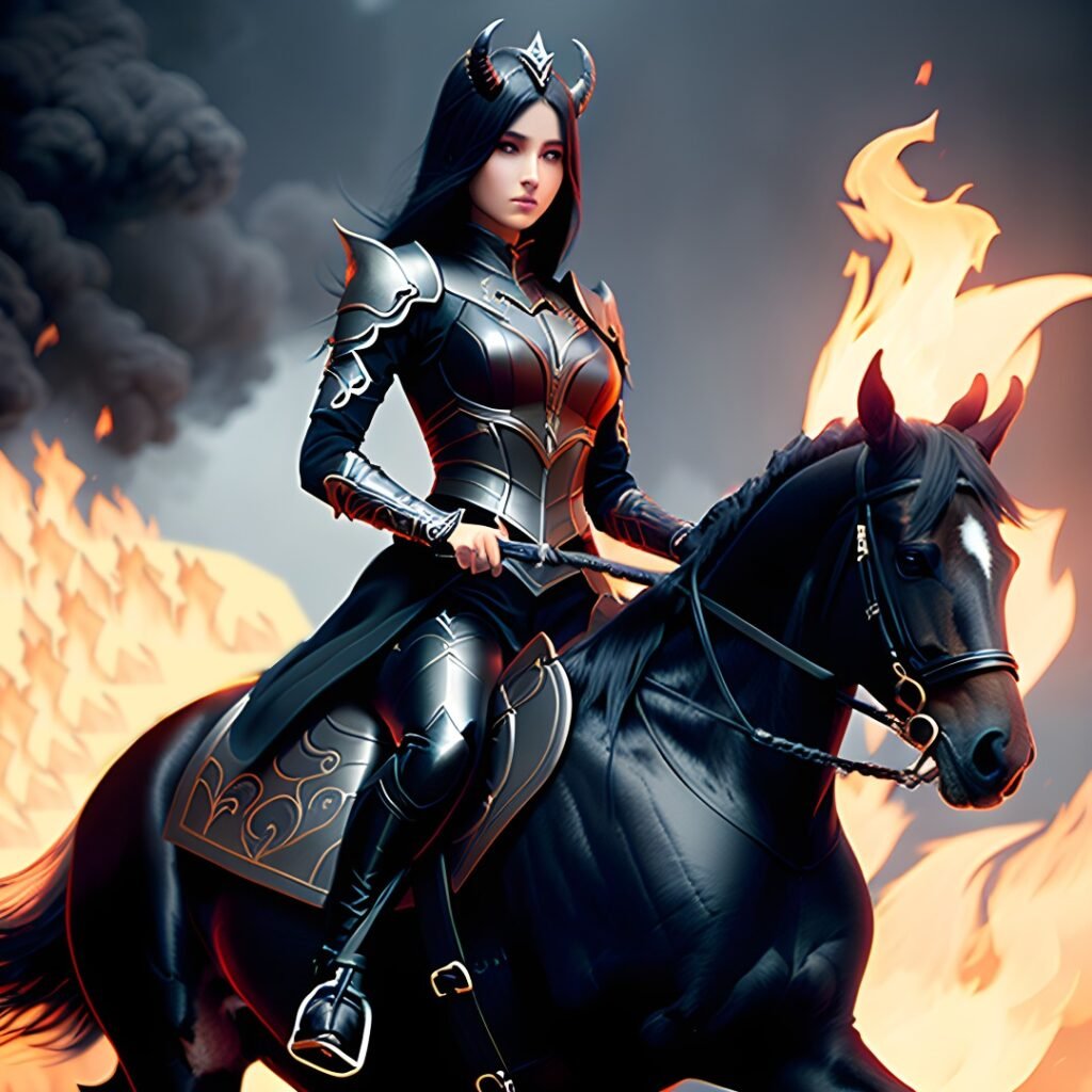 Image of Cosplay 051 – Mystical Girl Riding a Black Horse 3
